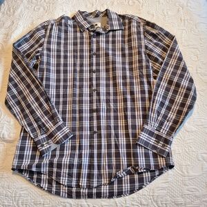 Joseph Abboud men's Large brown, gray white long sleeve casual shirt VGUC